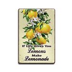 GLOBLELAND Lemon Fruit Vintage Metal Tin Sign Plaque Poster 'Make Lemonade' Retro Metal Wall Decorative Tin Signs 8×12inch for Home Kitchen Bar Coffee Shop Club Orchard Decoration