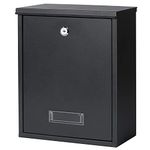 Jssmst Locking Mailbox Wall Mount Key Lock Drop Box Large Capacity with Galvanized Steel Cover and Rust-Proof Metal Post Box, Black Matt, SM-0702LK