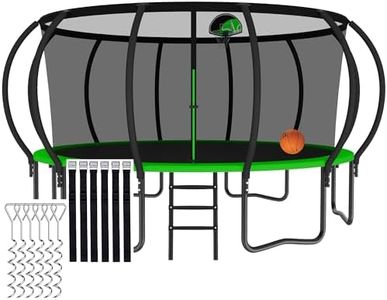 CITYLE Tranpoline 1500LBS 15 FT Tranpoline for Kids and Adults Tranpoline with Enclosure Net, 6 Wind Stakes, Basketball Hoop & Ladder, Heavy Duty Recreational Tranpolines - ASTM Approved Green