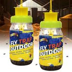 2 Pack Reusable Fly Traps Outdoor Jar with Natural Flies Trap Refill and Sponge Brush, Bug Catcher and Ranch Fly Hunter Insect Repellent Killer for Stable Horse, Garden