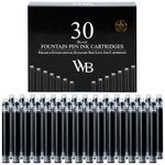 Wordsworth & Black 30 Pack Fountain Pen Ink Refills - Set of 30 Black Ink Cartridges - International Standard Size - Length APPR 1.5" - Base Diameter APPR 0.24" - Disposable and Generic