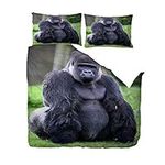 Duvet Cover 3D Printed Bedding Quilt Cover Daze Animal Gorilla Microfiber Polyester Soft Comforter Cover For Adult, Kids And Teens With 2 Pillow Shams, 3 Pieces, Zipper