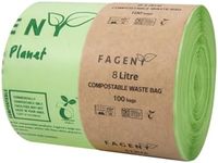 Fageny Flat Top Food Waste Bags 100% Compostable Biodegradable Bin Liners, Eco Friendly Compostable Caddy Liners Certified by BPI and OK Compost Meeting EN13432 Standards, 8L 100 Counts/Roll