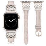 TOYOUTHS Leather Strap Compatible with Apple Watch Straps Women 42/41/40/38mm Dressy Slim Leather Strap with Designer Heart Knot Buckle for iWatch Series 10/9/8/7/6/SE/5/4/3/2/1, Starlight/Starlight