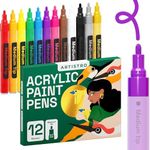 ARTISTRO 12 Acrylic Paint Pens, Fabric Markers for Artists Acrylic Paint Markers Dual Tip, Acrylic Markers for Fabric, Canvas, Rock, Glass, Wood, Paper, DIY, Paint Markers, Multicolor (Medium Tip, 12)