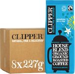 Clipper Organic Roast & Ground House Blend Coffee | 8 x 227g Fairtrade Ground Coffee | Bulk Buy Coffee for Catering | Gourmet Sustainable Fairtrade Coffee by Clipper | Ethically Sourced