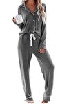 Aamikast Women's Pajama Sets Long Sleeve Button Down Sleepwear Nightwear Soft Pjs Lounge Sets, Dark Grey, Medium