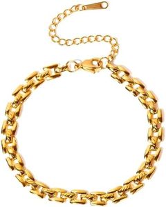 Razzberry 18 Carat Gold Plated Chunky Style Bracelet, Waterproof, Women's, to Fit Wrist Size up to 22.5cm, included Gift Pouch