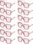 12 Pairs Crystal Oversized Sunglasses Rhinestone Square Diamond Sunglasses Frame Retro Sparkling Glasses for Women Men(Pink)