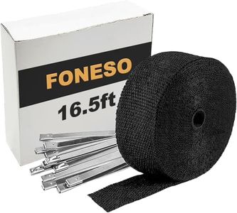 Black Exhaust Heat Wrap, Foneso 2'' x 16.5' Exhaust Header Wrap Tape Fiberglass Heat Shield Tape with 10pcs Stainless Steel Ties for Motorcycle Car Truck