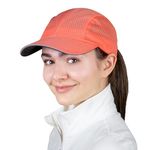 TrailHeads Women's Race Day Performance Running Cap, Lightweight & Quick Drying Mesh Sports Hat with Reflective Trim - Coral