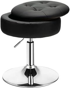 Giantex Vanity Stool with Storage, 360° Swivel PU Leather Vanity Chair, 50-66cm Height Adjustable Makeup Stool with Flipped Lid, Modern Round Storage Ottoman for Living Room Bedroom (Black)