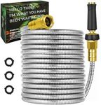 iGarden Garden Hose 100FT Stainless Steel 304 Heavy Duty Metal Water Hose with Brass Nozzle Flexible Hose 3/4" Fittings for Yard and Outdoor, No Rust & Leaking & Kinks & Puncture, Easier Use and Store