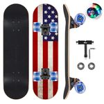 GIEEU Skateboards with Colorful Flashing Wheels for Beginners,Kids,Teens,Adults, Complete Standard Skate Boards 9 Layer Canadian Maple Deck Concave Skateboard (3-Flag)