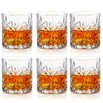 ABOUT SPACE Whiskey Glass (Set of 6) - 320ml Crystal Cut Barware Drinking Glasses for Whisky, Bourbon, Liquor, Wine, Cocktail Drinks - Transparent Old Vintage Fashioned Cocktail Tumblers Glassware