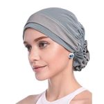 Venzina® Chemo Caps for Women Head Wrap Grey Flower Hair Wrap Turban Cap Slouchy Headwear Chemo Hat for Women