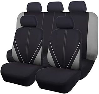 Flying Banner Universal Breathable Mesh Cloth Car Seat Covers Full Set Airbag Compatible Protector (Black and Grey)