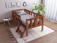 Acacia Wooden Kids Bed | Kids Single Bed Cot with Ladder for Bedroom and Home Decor | Sturdy & Durable | Solid Sheesham Wood | Honey Finish (Size: 49 x 26 x 27.5 Inch)