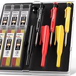 Nicpro 3 Pack Carpenter Pencil with Sharpener & Holder, Mechanical Carpenter Pencils with 39 Refills (Red, Black, Yellow), Heavy Duty Construction Pencils Woodworking Pencils for Contractor, Architect