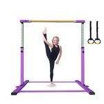 EL&IT·Wings Gymnastic Kip Bar,Horizontal Bar for Kids Girls Junior,3' to 5' Adjustable Height,Home Gym Equipment,Ideal for Indoor and Home Training,300lbs Weight Capacity (53*9.7*7inch, purple1, 1)