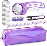 Rotary Cutter Set, 45mm Rotary Fabric Cutter Kit with 5 Extra Blades, 10 Sewing Clips, Tape Measure, Yarn Scissors and Storage Bag for as Sewing, Quilting, Cutting, Crafting and Patchworking