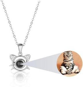 AVINVAN Collier avec des images à l'intérieur personnalisé photo projection mémoire bijoux serrure nom collier pendentif femme cadeau set homme maman fille ami Saint Valentin (Chat argent)