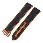 CZKE For Omega Planet Ocean Seamaster Diver 300 Pointed Clasp Silicone Watch Strap Rubber Nylon Leather Watchband 19 20mm 22 21mm Watchbands (Color : Black orange leather, Size : 22mm)