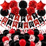 Recosis Black and Red Birthday Decorations, Happy Birthday Decorations with Banner for Boys Girls Men Women Birthday Party Decorations Supplies