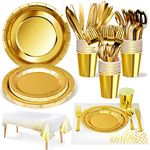 Party Tableware,Nkaiso141 Pcs Gold Foil Dots Party Supplies Party Tableware, Party Paper Cups Plates Napkins Cutlery,for Birthday,Weddings,Anniversary Decorations (20 Guests)