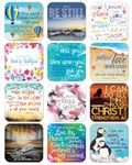 Christian Coasters set of 12, each of a different design, with Bible verses or inspirational words. Beautiful Christian gifts for women or men, by Just Cards Direct (C455)