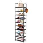 esonstyle 10 Tier Shoe Rack For 20-25 Pairs Tall Shoe Rack Versatile Shoe Shelf Organiser Narrow Shoe Rack Organizer with Hooks