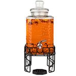 2.5 Gallon Glass Beverage Dispenser with Stainless Steel Spigot on Metal Stand and Drip Tray- Mason Drink Dispenser For Parties, Sun Tea, Iced Tea, Water or Kombucha