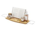 Umbra Aquala Bathtub Caddy Bamboo Extendable and Adjustable Tray Holder, Natural Finish