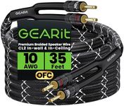 GearIT 10AWG Speaker Cable Wire with Gold-Plated Banana Tip Plugs (35 Feet) in-Wall CL2 Rated, Heavy Duty Braided, 99.9% Oxygen-Free Copper (OFC) - Black