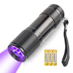 AUXHCYL UV Torch Light,9 LED 395nm Ultraviolet Flashlight Torch, Black Light Detector for Pet Urine on Floors/Carpets,3 AAA Batteries Included