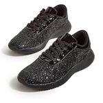 LUCKY STEP Women's Glitter Shoes Sparkly Lightweight Metallic Sequins Tennis Sneakers (Black, 8US-38EU-5UK)