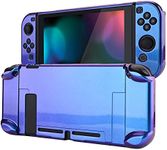 eXtremeRate PlayVital Glossy Back Cover for Nintendo Switch Console, NS Joycon Handheld Controller Separable Protector Hard Shell, Dockable Protective Case for Nintendo Switch - Chameleon Purple Blue