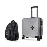 Swiss Military Cross Series Lynx Hard Top Laptop Overnighter Trolley Bag | Combination Lock | PC-ABS/ABS | 33 Litre | Lightweight (Silver Overnighter + Backpack)