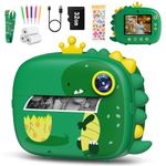 Hangrui Instant Camera for Kids, 2.4 Inch Screen,Dual Lens,20 MP 1080P HD No Ink Dinosaur Kids Instant Print Camera with 3 Rolls Print Paper & 32G Card,5 Color Pens, Best Gift for Girls and Boys