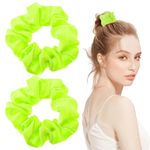 Lusofie 2Pcs Neon Hair Scrunchies Fluorescence Yellow Large Scrunchy Voile 80‘s Elastic Hair Ties Bands for Women Girls(4.3-12.6inch)