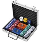 Rally and Roar Professional Poker Set w/Hard Case, 2 Card Decks, 5 Dice, 3 Buttons - 200 Chips