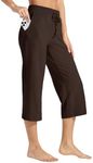 Willit Women's Capris Pants Cotton Yoga Capri Casual Lounge Pants Wide Leg Workout Sweatpants with Pockets 20" Coffee 3XL