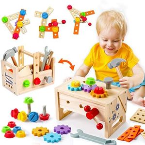 GraceDuck Kids Wooden Tool Bench - STEM Construction Toy