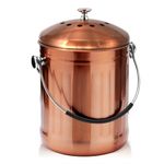 ENLOY Compost Bin for Kitchen Countertop, 1.3 Gallon Matte Copper Stainless Steel Compost Bucket with Lid, Odorless Food Waste Bucket with 2 Charcoal Filters, Indoor Compost Pail with SOFT-GRIP Handle