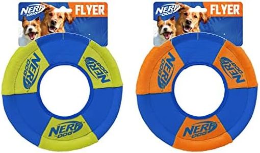 Nerf Dog Toss and Tug Ring Dog Toy, Flying Disc, Lightweight, Durable and Water Resistant, 9 Inch Diameter, for Medium/Large Breeds, Two Pack, Green and Orange