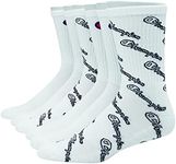 Champion Mens Double Dry Moisture Wicking Logo 6 Or 12 Pack Crew Sock, White With All Over Script (6 Pack), 6-12 US, White With All Over Script (6 Pack), 6-12