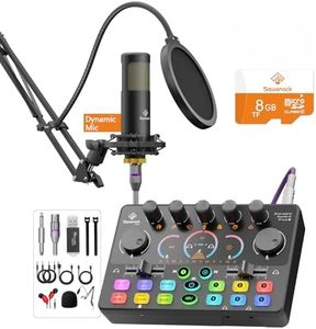 Podcast Equipment Bundle,5RGB Mixer with XLR-6.5mm interface,Dynamic Microphone, TF Card, Surround Sound, Suitable for Streaming/TikTok/YouTube, Compatible with Mobile Phones, PC,Camera RS2