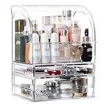 Cosmetic Organizer,Large Acrylic Makeup Storage Organizer Transparent Display Case with Drawers and Closable Lid, Dustproof Waterproof Box for Bathroom Counter Dresser, Lipsticks, Brushes (Clear-L)