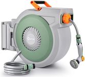 Retractable Garden Hose Reel 38m+2m, Wall Mounted Hose Reel,Heavy Duty Hose Pipe Reel with 10 Pattern Hose Nozzle, Auto Lock and Auto Rewind, Lock at Any Length,180°Swivel Bracket