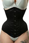 Women's Underbust Waist Trainer Corset Steel Boned Heavy Duty Twill Cotton Corset, Black, XXX-Small